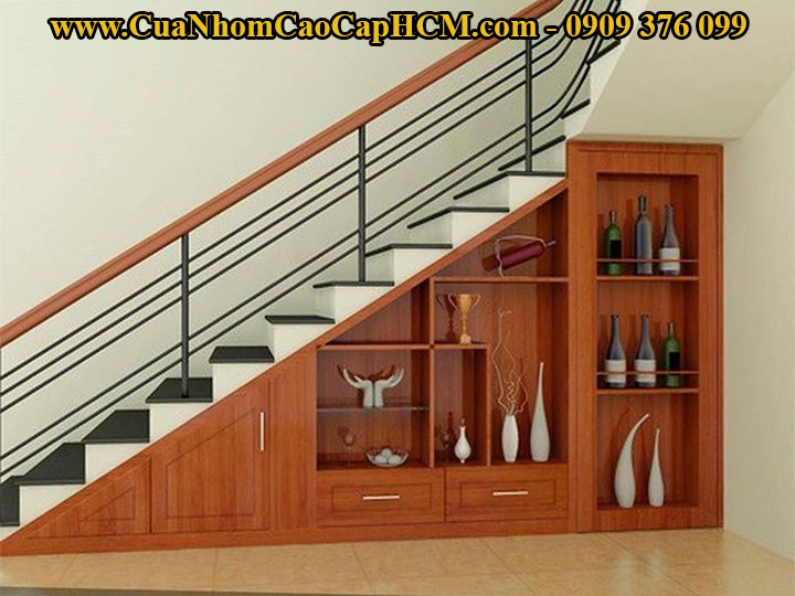 Đóng tủ cầu thang, tủ gầm cầu thang đẹp cho nhà ống, nhà phố